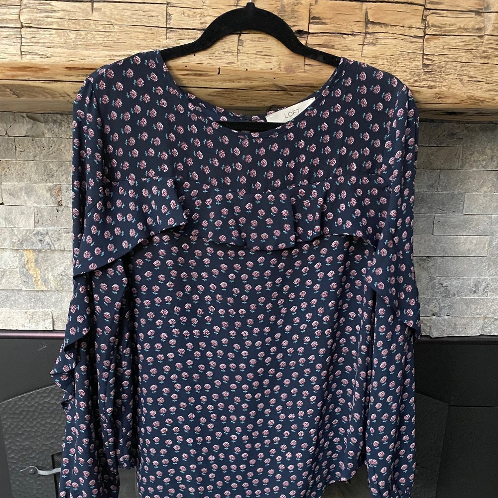 Loft Brand Long Sleeve Ruffle Detail Blouse